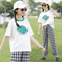 Junior high school student sports suit Girl Big Boy youth fashion girl Summer wide leg pants summer loose Thin Thin