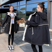 Pregnant womens coat autumn and winter large size loose new autumn long sleeve Korean fashion style outer coat windbreaker