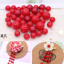 Big red Chinese red straight hole bright imitation pearl diy ancient style and wind hair accessories hairclip clip material