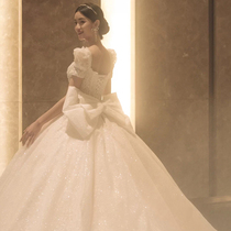 French main wedding dress 2021 new bride temperament word shoulder princess palace style Senior luxury big tailing tail gauze