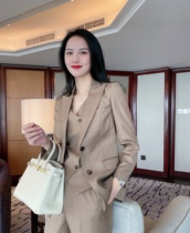 Khaki single-breasted slim suit suit suit female event host perfect relationship Chen Shu suit coat