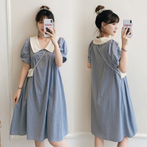 2021 summer dress New pregnant women loose long dress foreign style lattice skirt fat MM doll dress 200 Jin