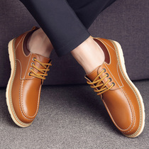 Casual yellow brown leather mens leather shoes logging shoes Joker invisible inner increase mens soil business British single shoes
