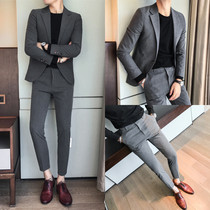 Casual suit suit mens summer handsome slim trend Korean version of the British style wedding groom formal mens suit