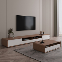 Nordic tea table TV cabinet original wood color small family style living room modern minimalist walnuts TV cabinet ground cabinet combination