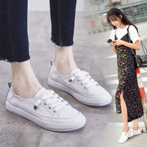 2021 summer thin white shoes womens shoes wild new leather soft-soled shoes single shoes canvas shoes autumn