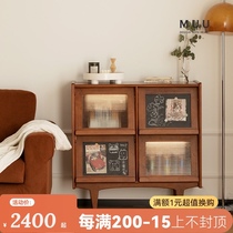 Japanese retro small side cabinet solid wood bookcase living room storage floor cabinet sofa side cabinet tea cabinet porch storage cabinet