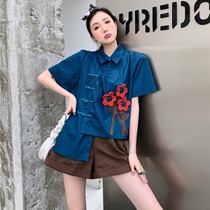The Tang Costume Woman China Wind Womens Clothing Two Sets Of Retro Han Elements Shorts Improved Qipao Blouse Blouse The Ancient National Tide T-shirt