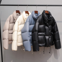 2021 new winter bright goose down jacket mens short coat female couple stand collar bread suit Tide brand