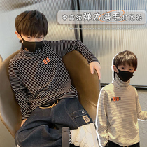 Children's striped bottoming shirt boy's turtleneck children's clothing long sleeve boy's autumn and winter padded inside with a large children's foreign style T-shirt