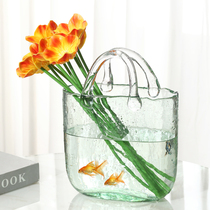 Net red transparent glass bag vase handbasket ornaments creative light luxury living room water raising flower arrangement fish tank decorations