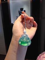 Natural jade pendant smile Jade Buddha public ice seed Guanyin jade pendant mens and womens pendants green 18K gold inlay