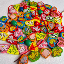 Baby infants wooden string beads Child Puzzle Wrap around Pearl threading early to teach fruit Animals wearing rope building blocks Toys