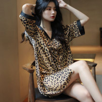 Sleeping dress woman Summer thin section Ice Sexy Sleepwear Boyfriend Wind big code BAO WEN shirt dress Spring autumn can be worn outside the home clothes