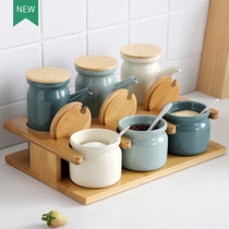 Household seasoning can set ceramic simple style seasoning box kitchen vinegar bottle chili oil jar combination seasoning jar