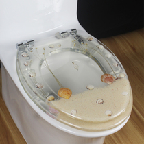 Transparent resin toilet cover slowly lowered mute thickened V-shaped pointed solid toilet cushion colored dried flower shell