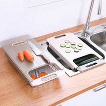Cutting board Kitchen multi-functional household plastic cutting board Vegetable and fruit sink with telescopic drain basket storage basket