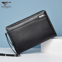 Seven wolves mens briefcase genuine leather handbag handbags handbag special big number hand holding Baotou layer beef leather soft large capacity