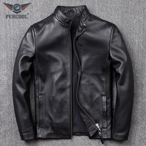 First layer cowhide leather leather leather jacket youth mens short style collar leather jacket Korean slim single leather coat tide