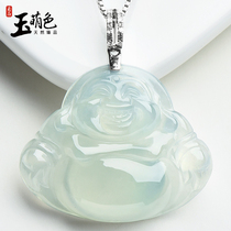 Jade cute color ice Jade Jade Buddha pendant female jade pendant Maitreya Buddha pendant white 18K gold buckle Z1158