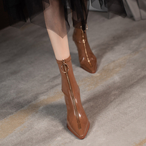 YCF giant thin 2021 new autumn and winter skinny boots Women pointed thick heel stretch boots front zipper high heel boots