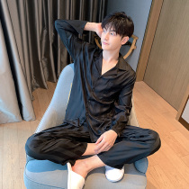 High-end mens pajamas spring and autumn summer long sleeves large size silk silk home clothes summer couple ice silk set