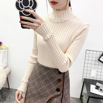 Large size womens knitted autumn and winter New fat sister turtleneck sweater slim body thin base shirt foreign style top