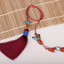Ancient style linear bookmark exquisite classical red Agate tassel pendant Personality creative gift stationery fresh literary jewelry