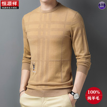 Hengyuanxiang 100% pure wool sweater thin section loose round neck sweater Mens long-sleeved t-shirt spring and autumn base shirt