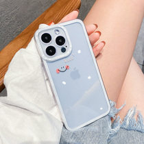 Apple 13promax hand casing far peak blue little fresh and smiling face woman iPhone13 lens full package transparent silicone anti-fall protective sleeve 13pro advanced sensations net red 12 creative tide cards new