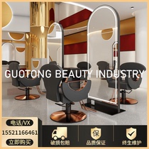Net red ironing landing mirror table hairdressing salon mirror hair salon special LED touch tide style simple double-sided