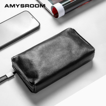 Handbags Male genuine leather Soft leather upscale Business Leisure trumpet Mens long phone bag Large capacity Tide Cards Hand Grip Bag