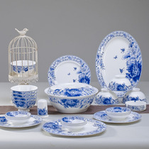 Goblet set Jingdezhen 56 skull porcelain tableware set Bowl plate ceramics blue and white porcelain glaze color home