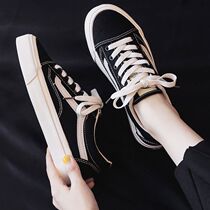 Korean canvas shoes women 2021 autumn and winter new low-top classic black and white flat shoes Korean version of Joker couple Board Shoes