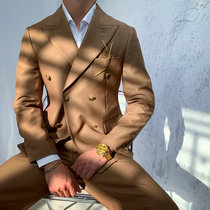 British style slim-fit double-breasted suit jacket mens Korean version of formal fashion wedding groom Ruffian handsome suit suit