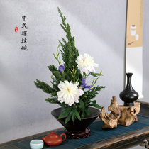 Ceramic Japanese Zen flower plate Xiaoyuan flower arrangement disc secluded ink Chinese retro flower pot bowl flower Ware
