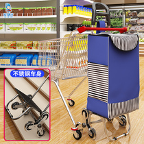 The old man buys a vegetable cart a portable folding home supermarket shopping lever trailer climbing a stair trolley