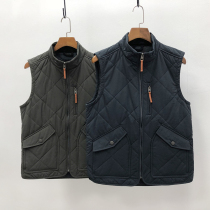 British niche mens autumn and winter hunting wear diamond-shaped grid quilted cotton vest sleeveless multi-bag warm vest
