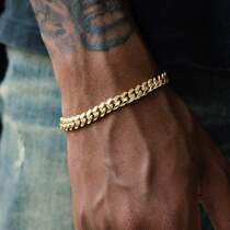 ICE BLING GLING 18K gold gold titanium steel Cuban bracelet for European and American men 6MM fine gold bracelet