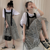 Pregnant Woman Summer Dress Dress Dress Outside Wearing Big Code Summer Braces Skirt Short Sleeve Blouse Summer Advanced Sensception Woman Dress Suit