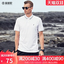 Anglon summer mens short sleeve polo shirt striped embroidered lapel T-shirt mens Paul Business Top handsome