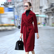 Anti-season Hepburn style double-sided cashmere coat women 2021 new long slim wool jacket autumn and winter