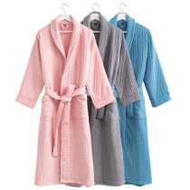 Simple cotton gauze bathrobe couple pajamas autumn and winter recommended men and women long home nightgown morning gown water absorption is easy to dry