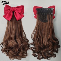 Pony-tailed wig female bow hair comb long curly hair fake ponytail braid short curly hair big wave lifelike short wig film
