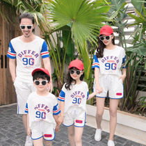 A parent-child clothing summer clothes 2021 New Tide A family three mouth foreign style cotton sports set mother and daughter mother and child clothing family