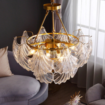  All-copper chandelier Light luxury crystal living room lamp Simple creative Nordic shell dining room bedroom lamp Luxury dining room lamp