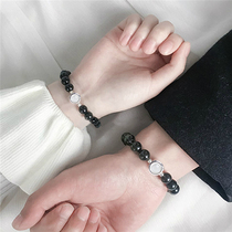(Pair)Lifetime one stone natural obsidian bracelet Moonstone fashion hand string simple couple bracelet for men and women