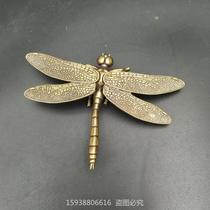 Antique collection brass Dragonfly Chinese classical small tea pet tea play small text table mini bronze ornaments