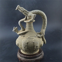Song Yue Kiln hand-carved dragon and phoenix backward pot old antique porcelain classical home decoration ornaments collection