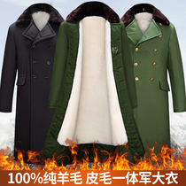 Pure wool military coat male Winter sheep fur integrated thick long labor insurance work cotton clothing cold cotton coat jacket